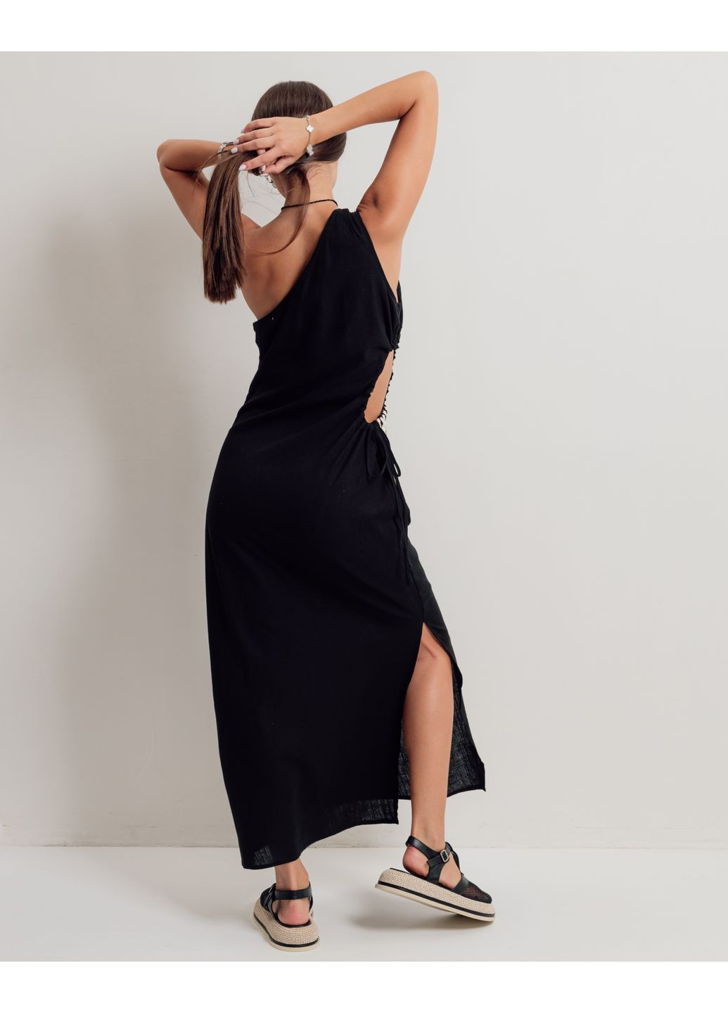 Чорна кежуал сукня довга льон Lavysh