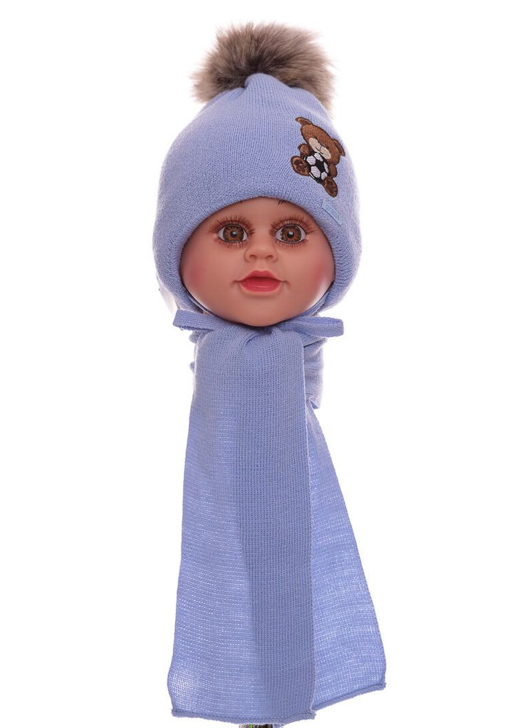 Шапка+шарф для мальчика термоутеплитель на флисе с мишкой голубая 3м+ (50676) BABYKROHA (337706220)