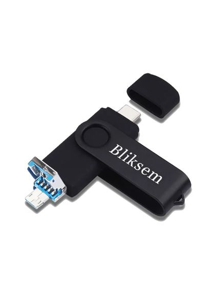 Флешка Bliksem USB 2.0 OTG 64 ГБ металева скоба (3в1) USB + Type-C + USB micro Black Jaster (297869033)