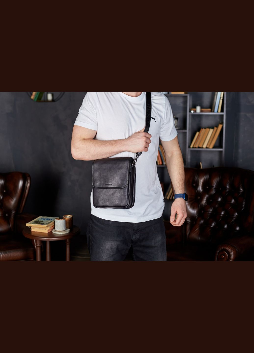 Сумка с клапаном через плече шкіряна чорна TD-20033 Tiding Bag (336551868)