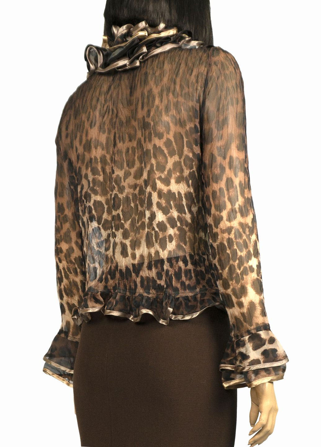 Коричневая женская шифоновая блуза с баской lw-116680-11 коричневый Lowett