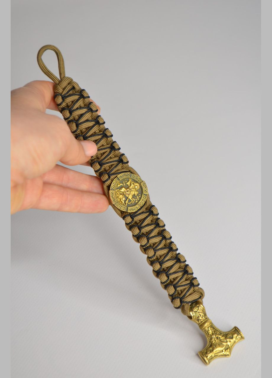 Браслет с Георгием Победоносцем и молотом тора из латуни плетения Кобра с оплеткой + брелок в подарок No Brand (341738949)