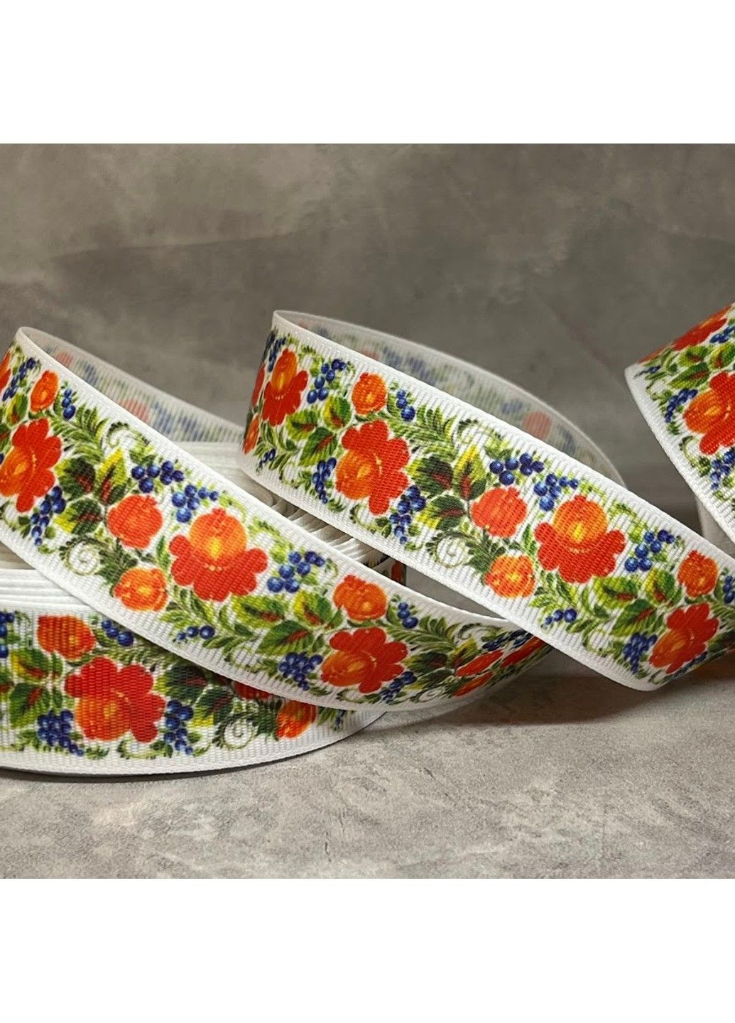 Репсова стрічка 2,5 см з малюнком- Квіти-розпис, арт 018551, 1 метр No Brand (339870595)