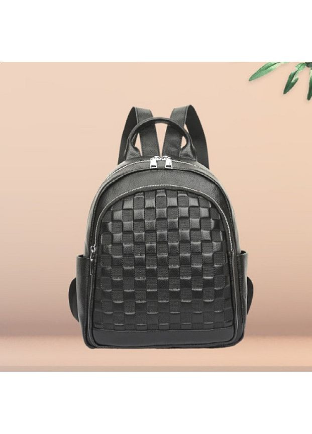 Міський жіночий шкіряний рюкзак чорний клітинка з натуральної шкіри ProDobro (363221133)
