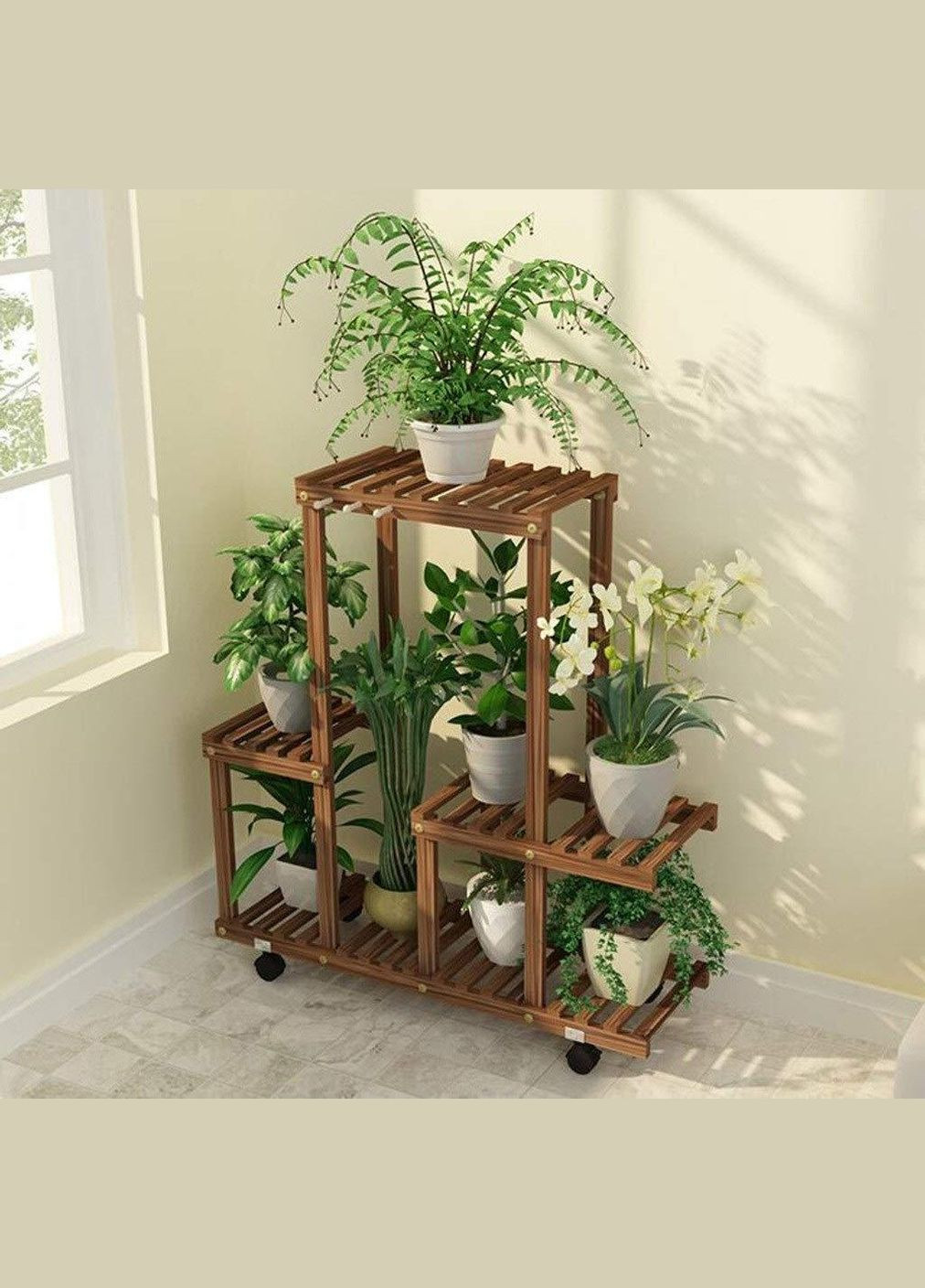 Підставка для квітів з дерева Шатійон на коліщатках мускат (ЦВТ-111307) No Brand (328227416)