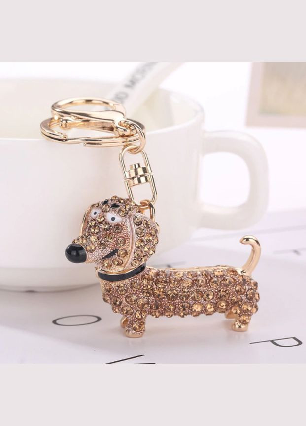 Креативний модний брелоки підвіска у формі собаки Такса з кристалами Золотий No Brand (281548100)