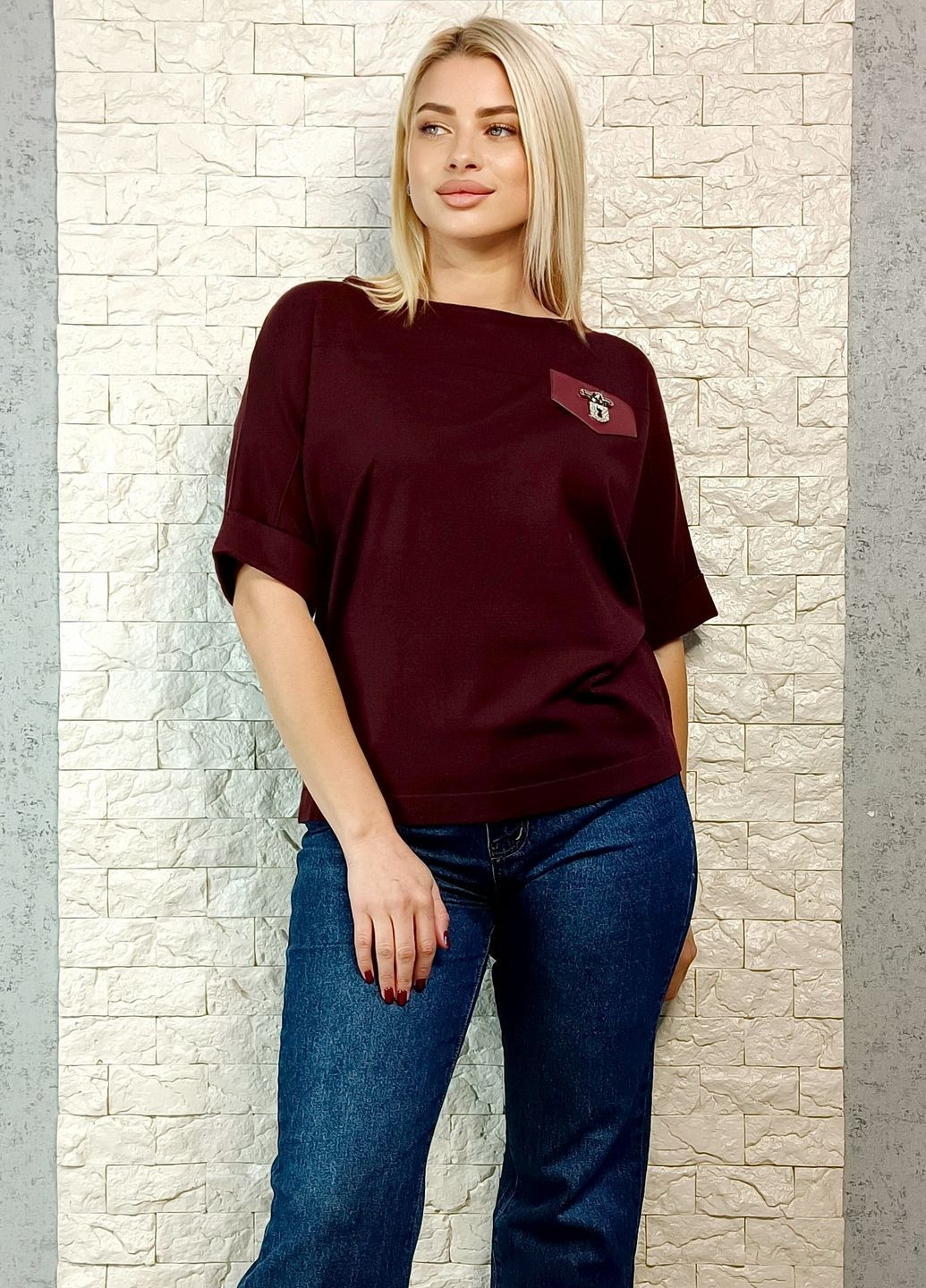 Бордовый демисезонный джемпер Vince Otto з коротким рукавом американка з металевими елементами