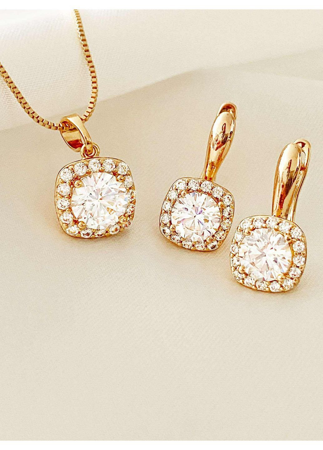 Позолочений Ланцюжок 45см + Кулон + Сережки. Позолота No Brand (368830941)