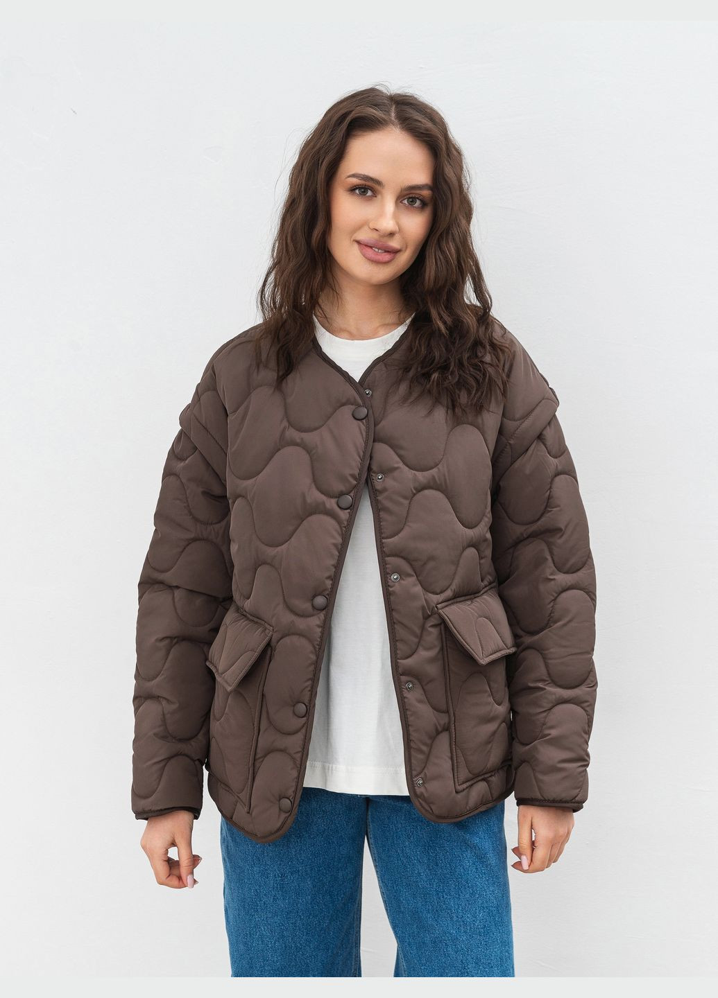Коричневая демисезонная куртка-жилет Romashka Буффало