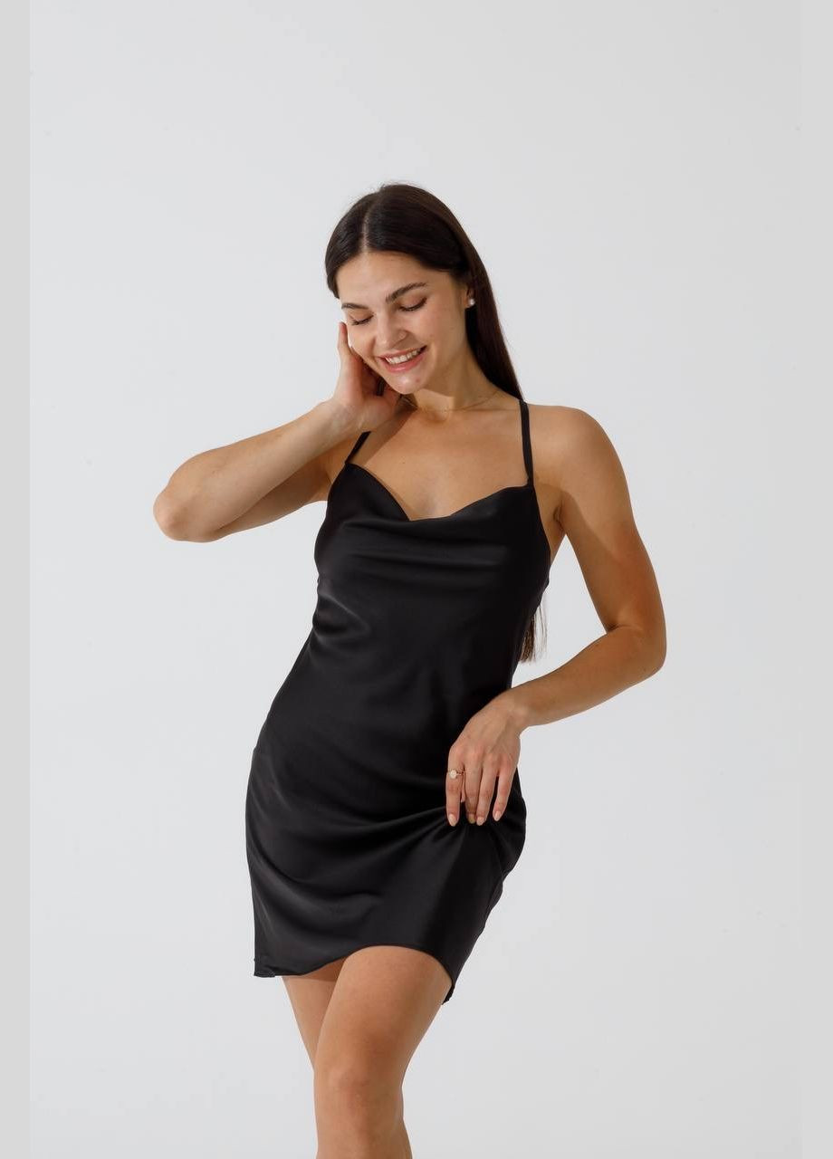 Чорна шовкова піжама халат + сорочка, італійський шовк, чорна Shine