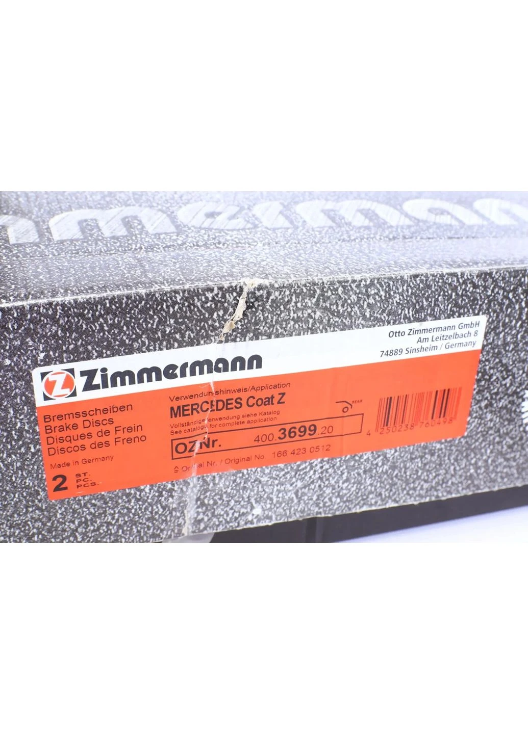 ДИСК тормозной задней MB GL-CLASS 2012-,GLS 2015-,M-CLASS 2011- 400.3699.20 ZIMMERMANN (366186013)