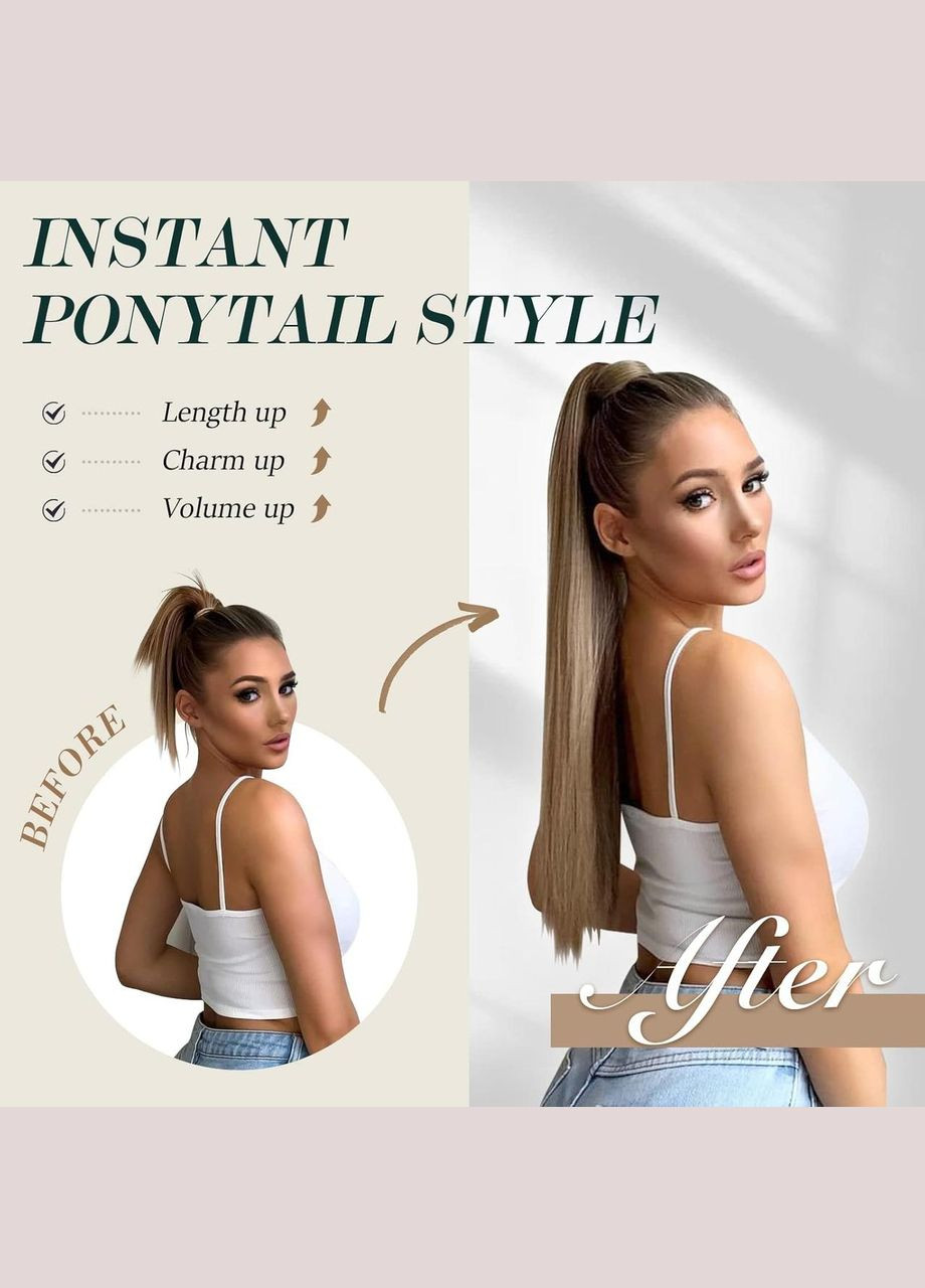 Накладной хвост FESHFEN 60 см каштановый, искусственные прямые коричневые волосы на клипсе, цвет 6/10H# шиньон No Brand (342113112)