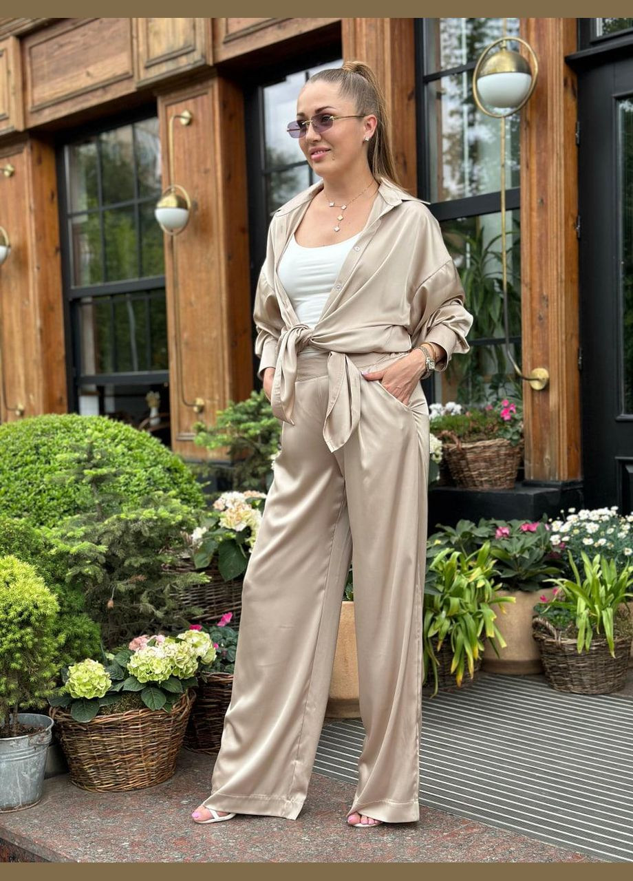 Женский костюм из шелка Армани рубашка и штаны Капучино Maybel (335011342)