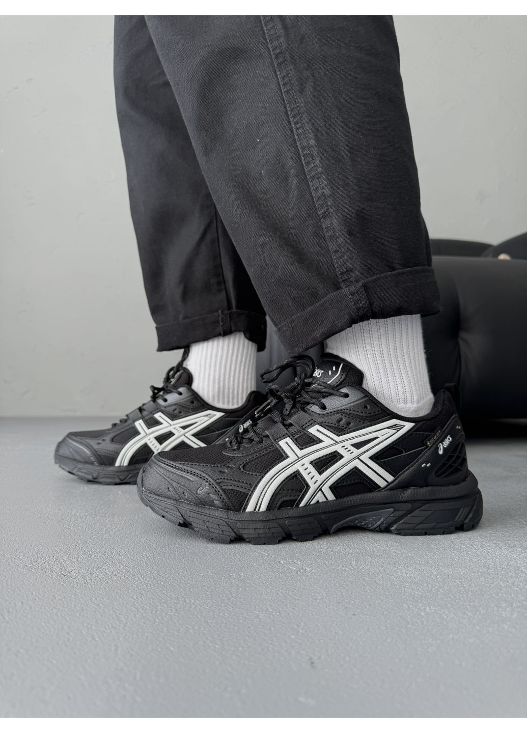 Черные демисезонные кроссовки мужские asics gel-nunobiki black / white gore-tex асикс гель No Brand