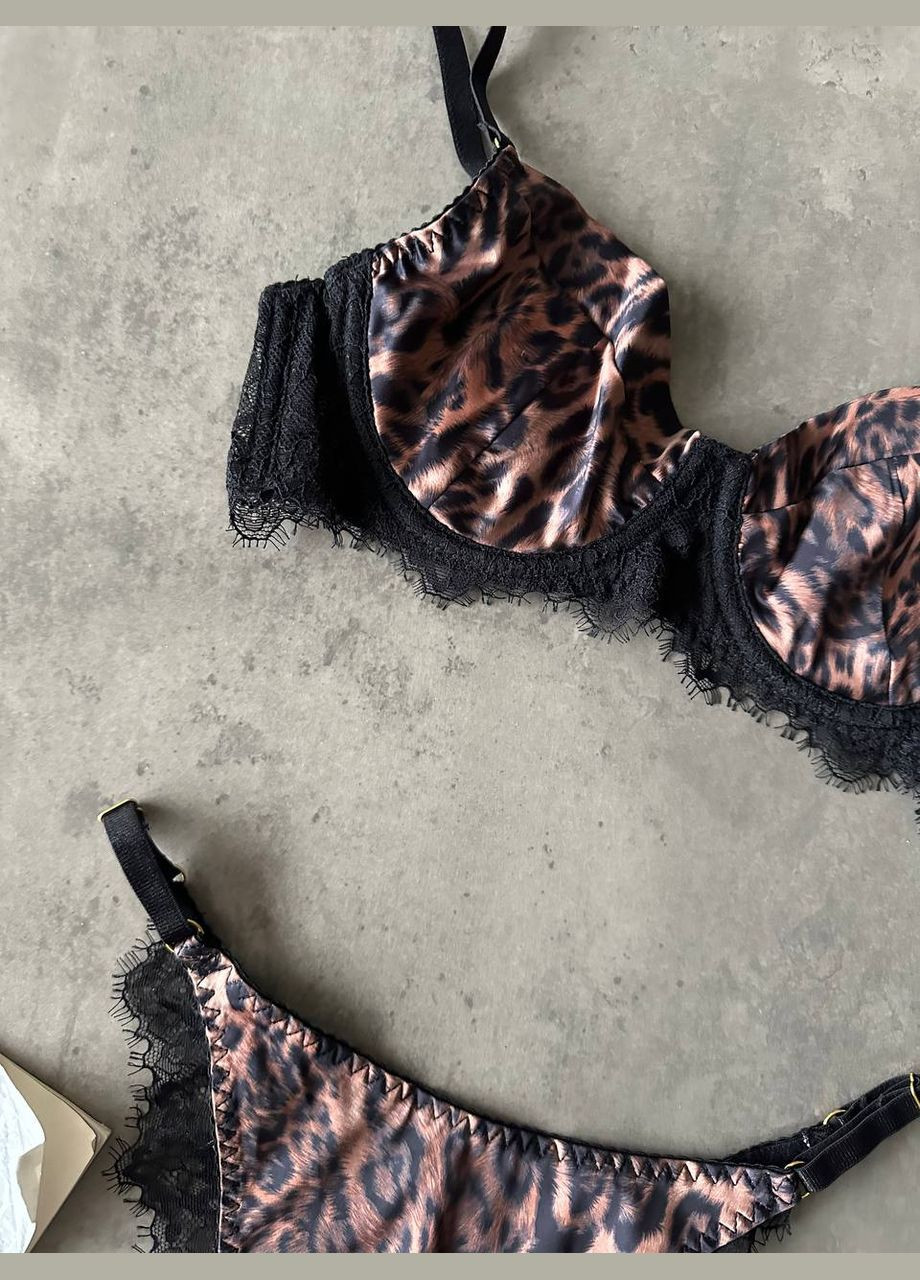 Коричневый набор женского белья с леопардовым принтом размер l No Brand