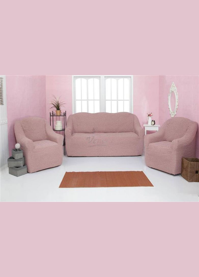Чохли на диван та два крісла натяжні без оборки 07-206 (універсальні) Розовий Venera (268547854)