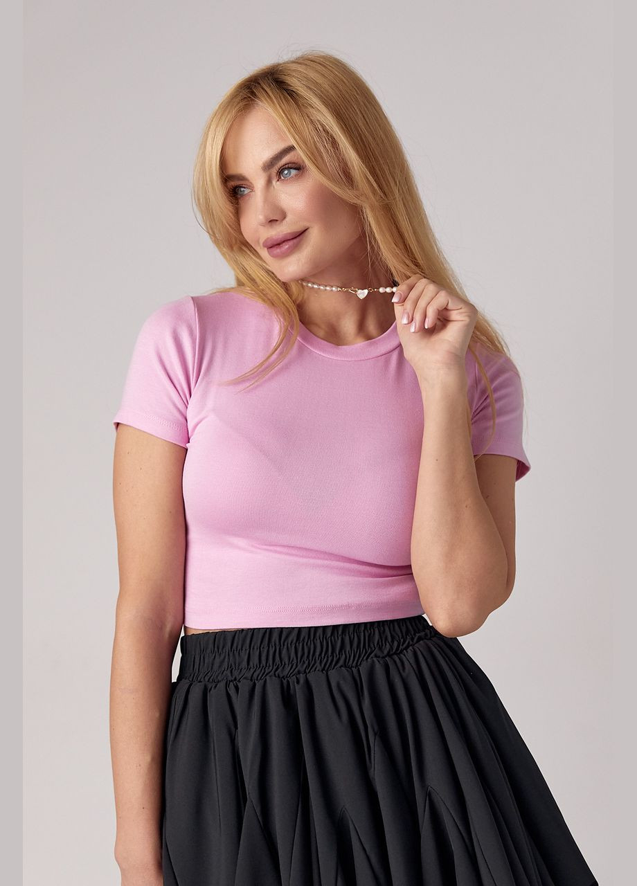 Розовая летняя короткая трикотажная футболка Lurex