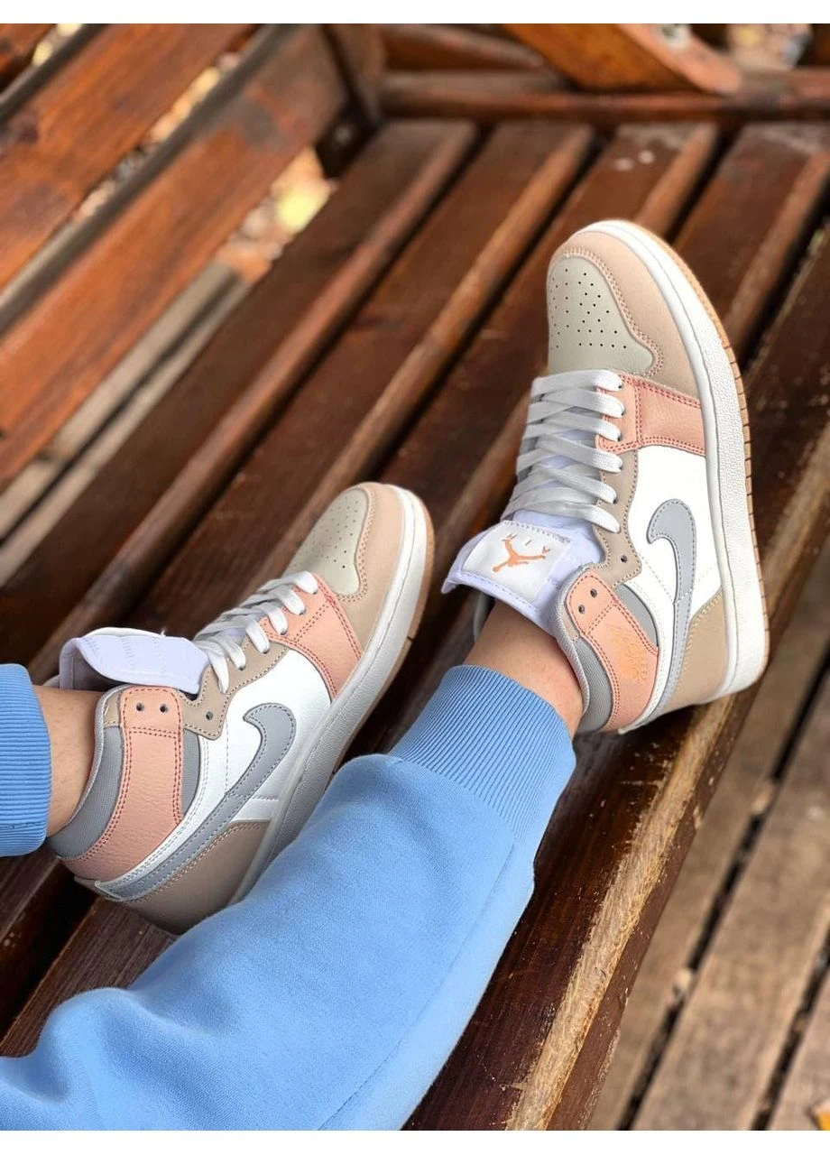 Білі літні кросівки nike air jordan 1 retro high beige grey white найк аір джордан No Brand