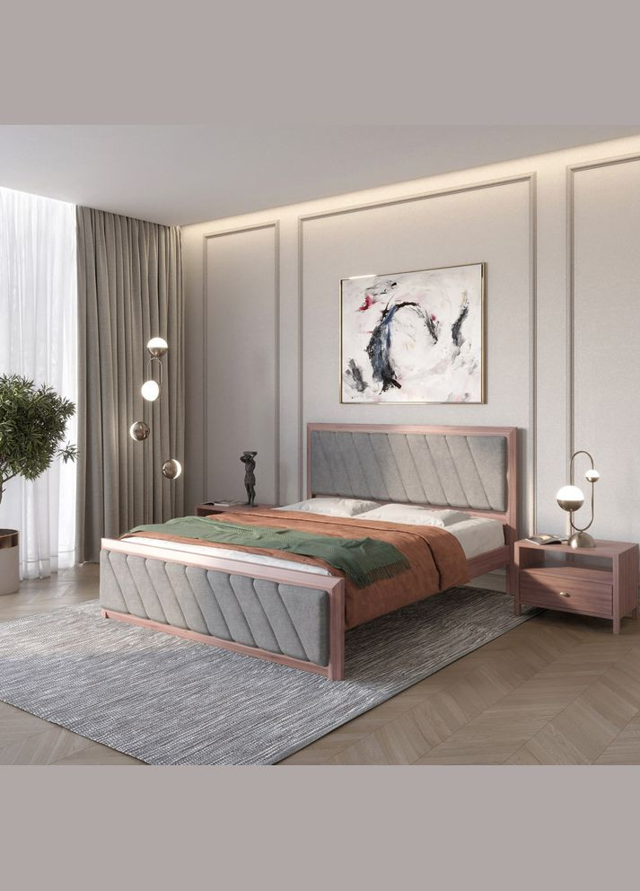 Полуторная деревянная кровать Барселона Б6 Орех лесной/Аляска 93 (Серый) 120х190 см (MBG-14356) Mebigrand (366085387)