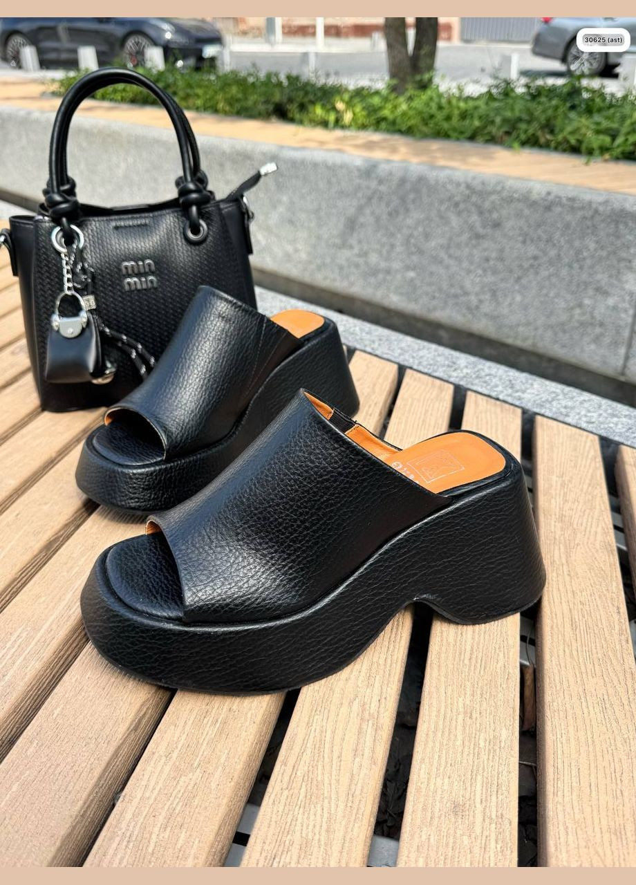 Жіночі стильні сабо шльопанці з натуральної шкіри чорний колір No Brand (335053217)