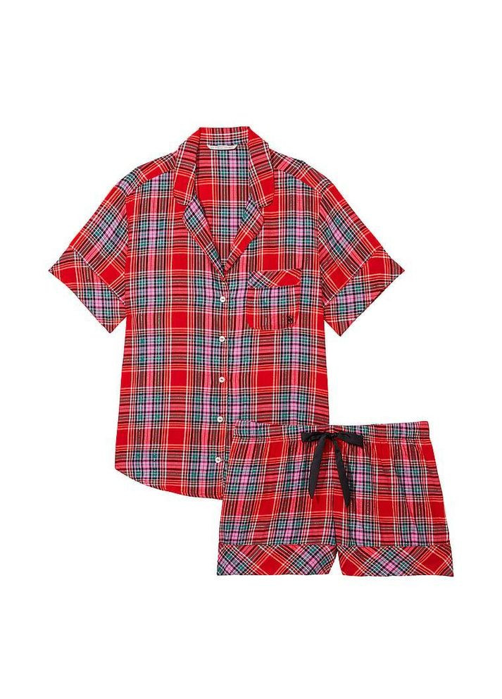 Красная всесезон женская пижама (шорты+рубашка) flannel short pajama set xs красная Victoria's Secret