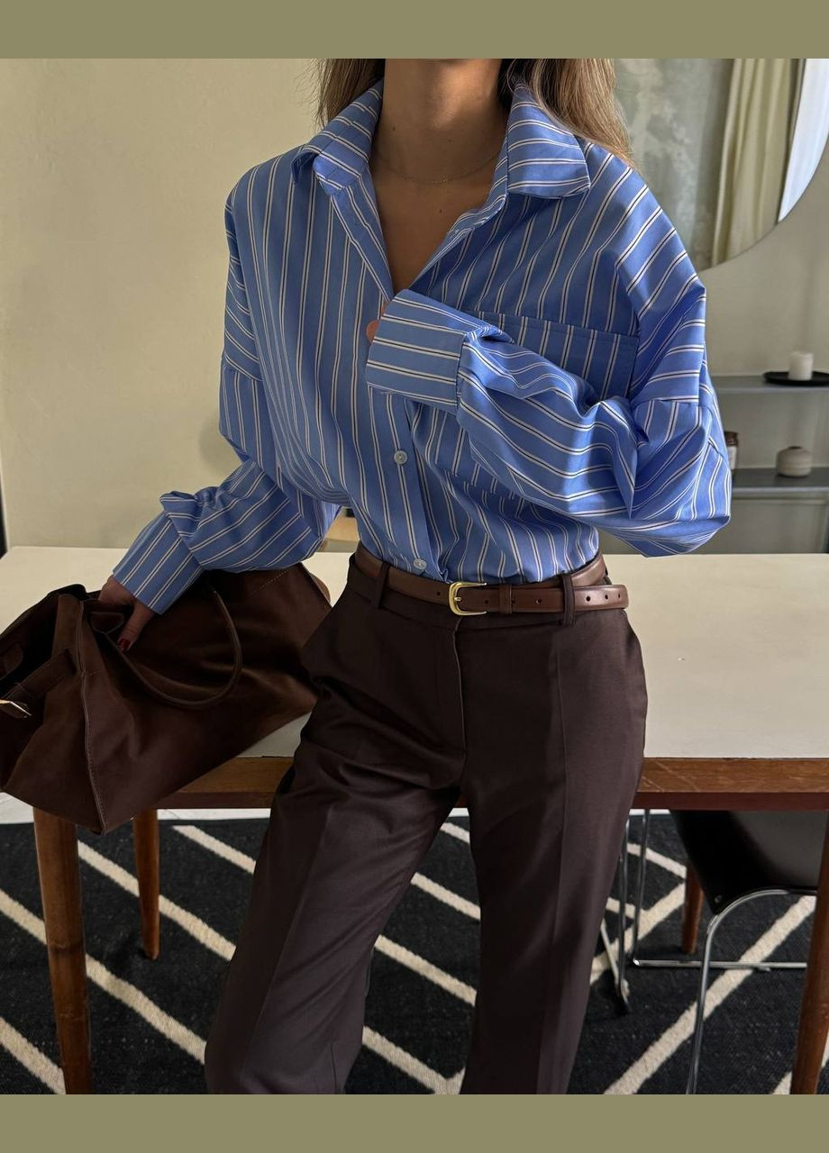 Голубой кэжуал рубашка в полоску MonCher с длинным рукавом