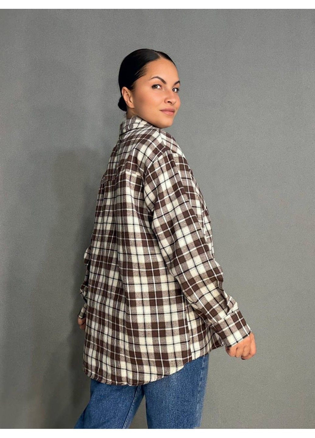 Сорочка жіноча Baoyu 225-1 в клітинку оверсайз фланель No Brand (346331459)