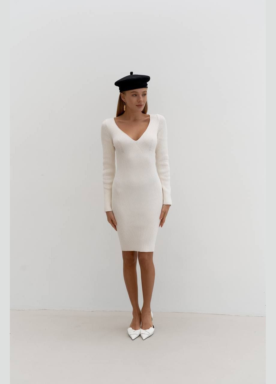 Молочна святковий, повсякденний, кежуал, коктейльна міні сукня в рубчик силуетна Україна однотонна