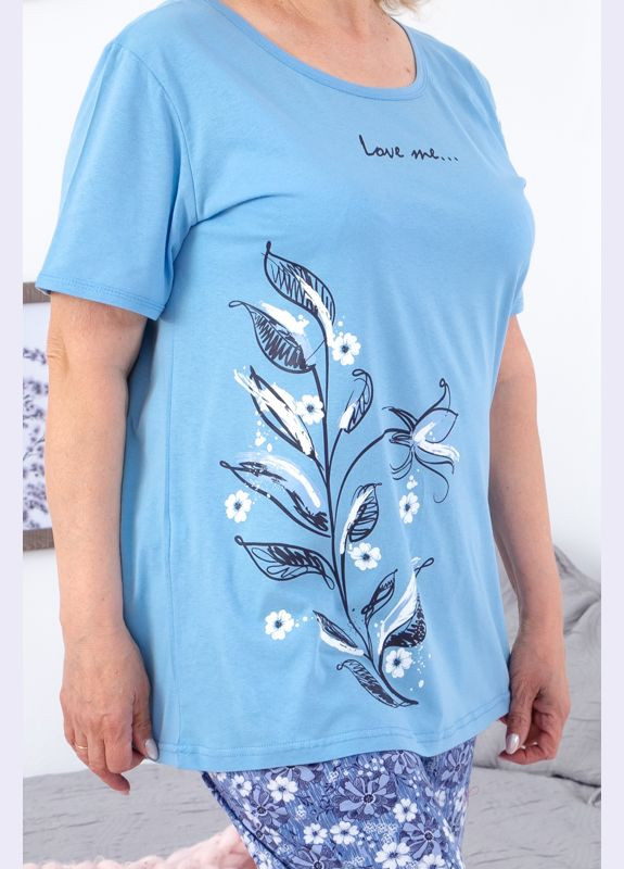 Блакитна комплект жіночий (футболка+бриджі) (p-4741) Носи своє 8119-002-33