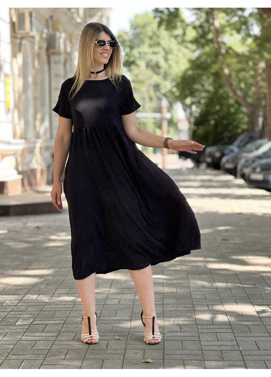 Черное летнее платье миди свободного кроя Fashion Girl