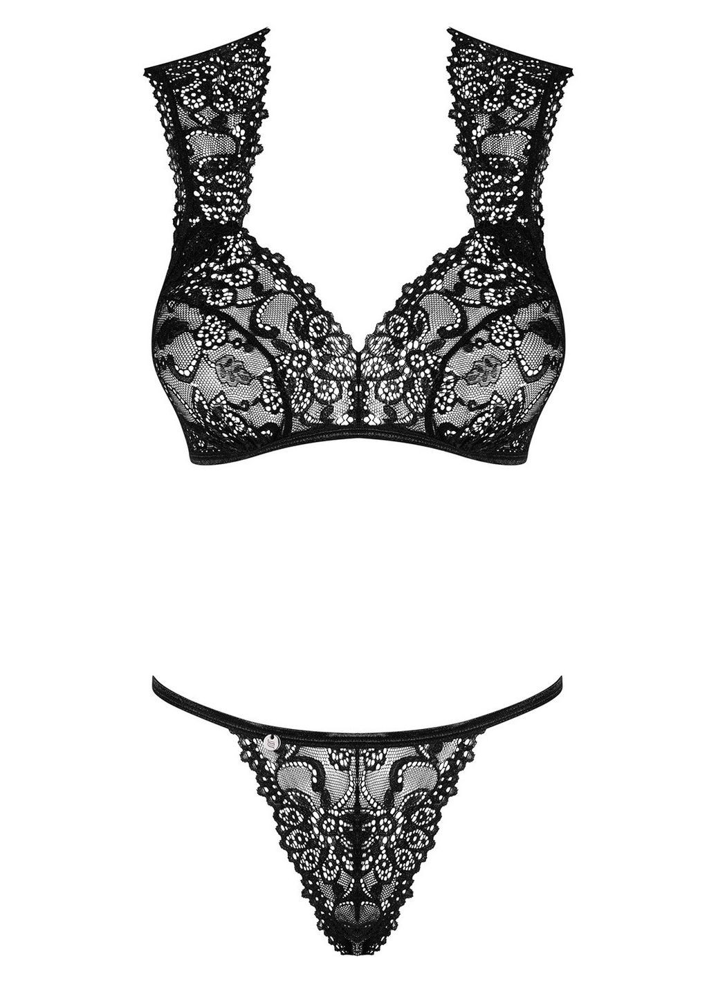 Чорний демісезонний комплект мереживний elisetta set Obsessive