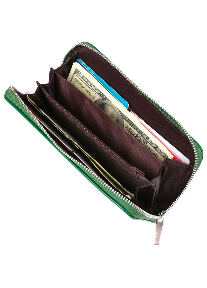 Жіночий гаманець на одну блискавку з екошкіри гладкий з монетницею 19034 Зелений KIVI (306882301)