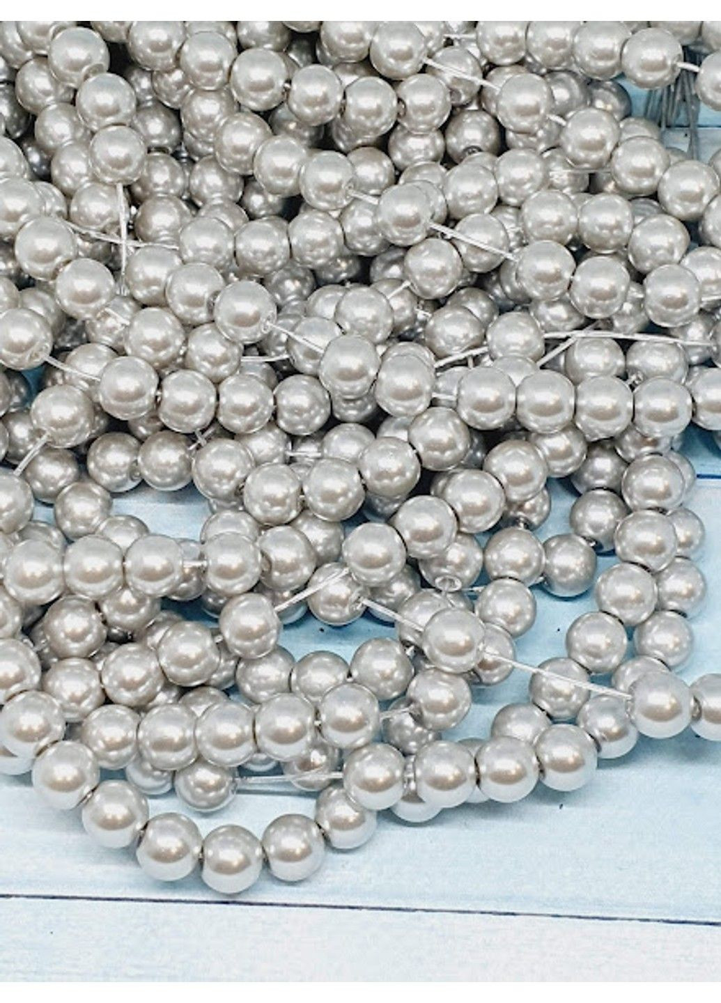 Жемчуг стеклянный 8 мм, цвет- светло-серый, ~105-110 шт. No Brand (315504750)
