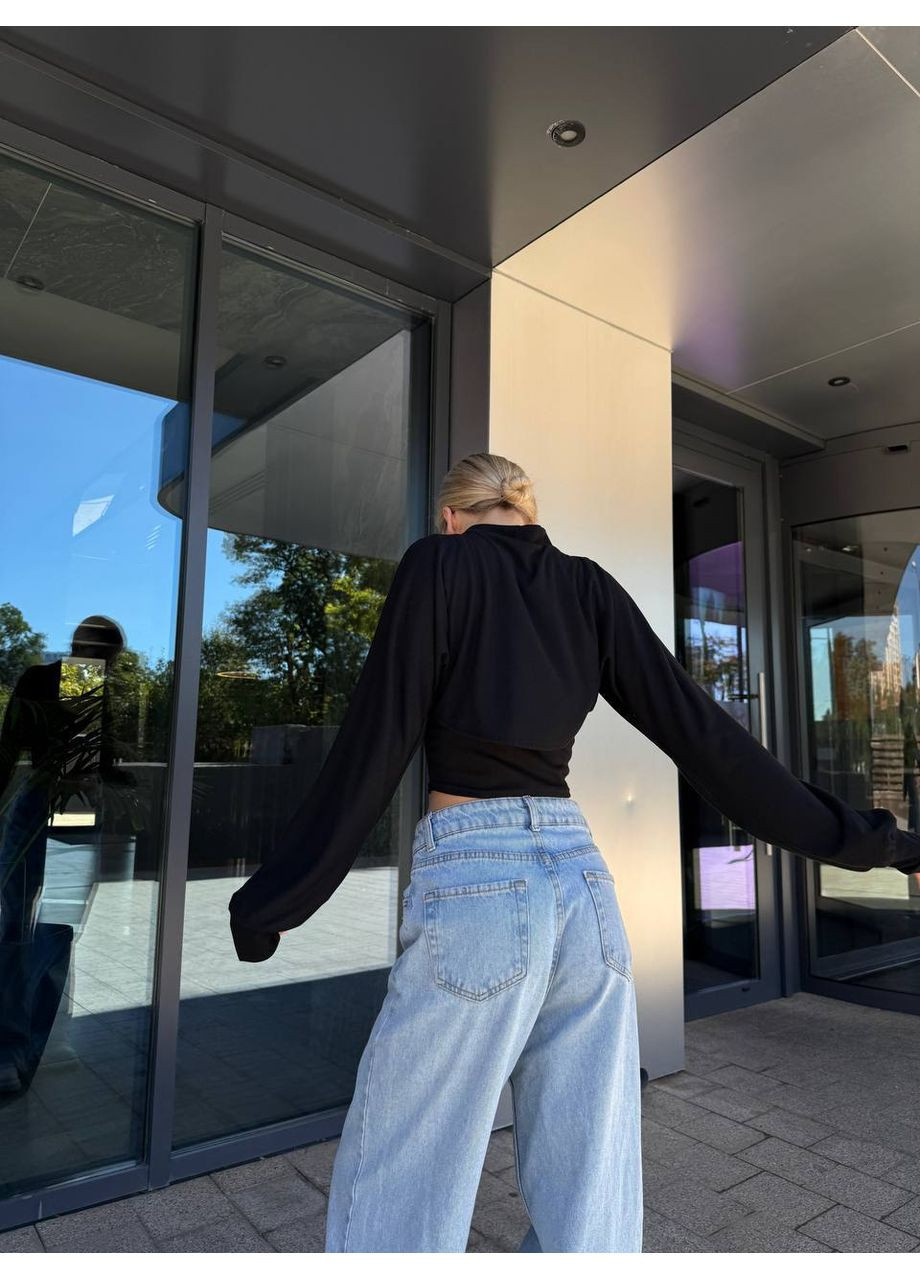 Жіночий кроп-топ 2-ка із вирізом та довгими рукавами Україна (352193343)