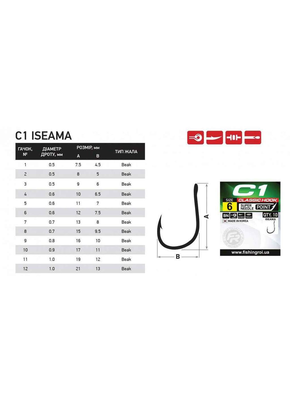 Гачок для мирної риби iseama № (10 шт/уп) C1 Fishing Roi (357219676)