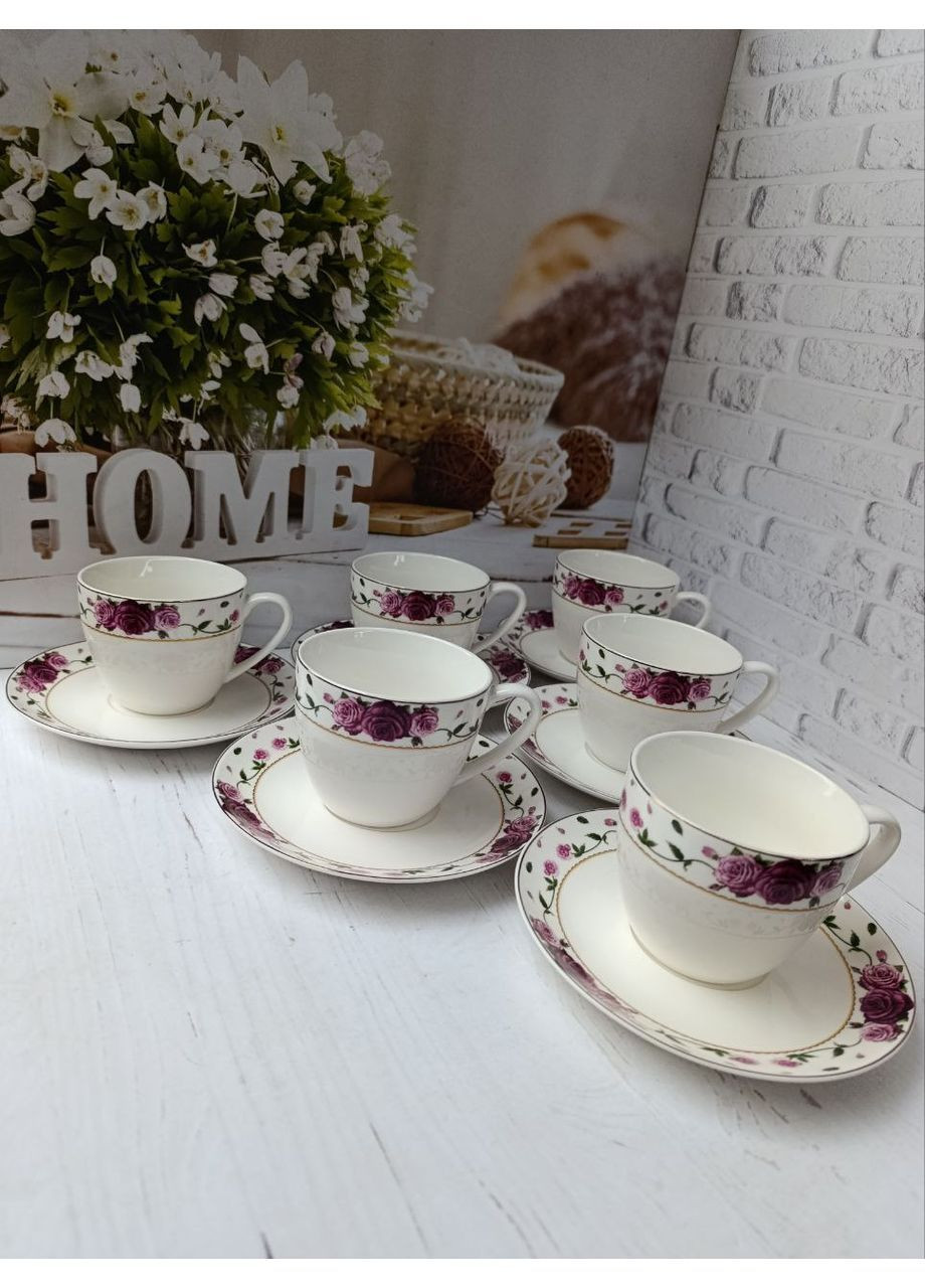 Чайний сервіз Квітковий орнамент порцеляна 250 мл 12 предметів Білий 15103 SNT (366424513)