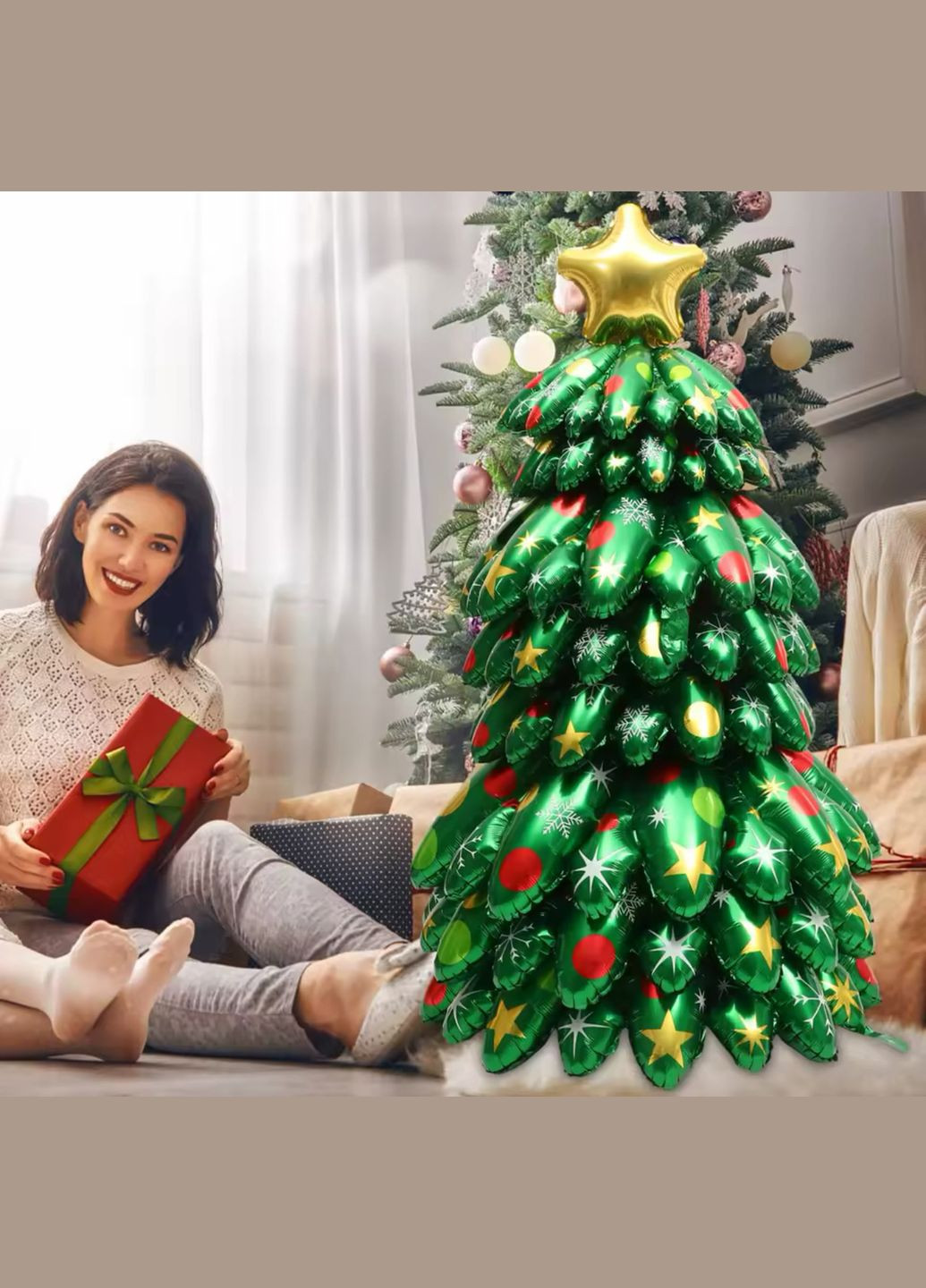 Надувна реалістична новорічна ялинка декорована ялинковими іграшками 130 см No Brand (315101642)