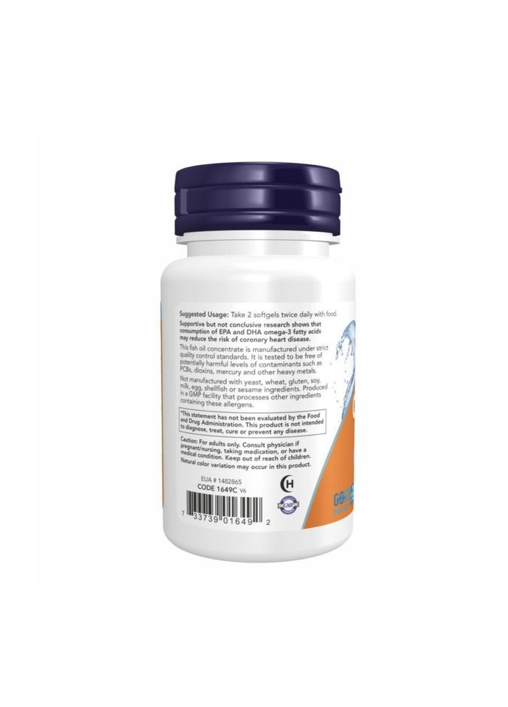 Omega-3, Рыбий жир из омега-3, 1000 мг, 200 капсул (180ЭПК/120ДГК) Now Foods (362503058)