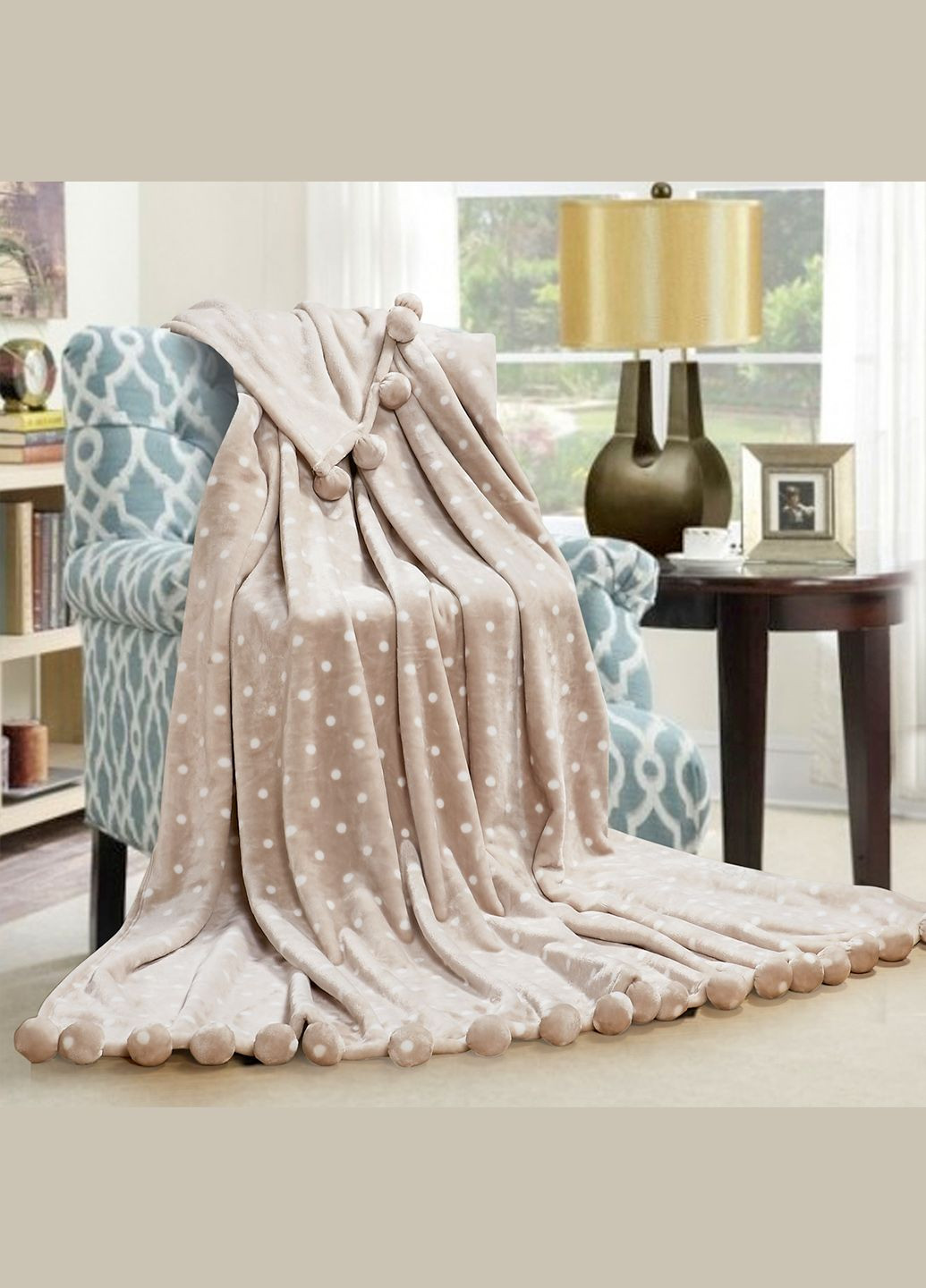 Плед меховой с помпонами Бежевый 150x200 см Love You (292802972)