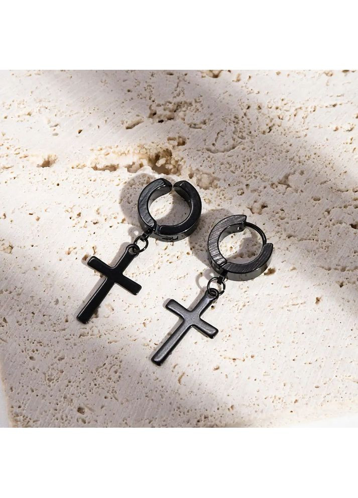 Чорні сережки хрестики на кліпсі, унісекс сережки без проколу, сережка кліпса, чорні сережки, кліпси на вуха AAA (358935405)