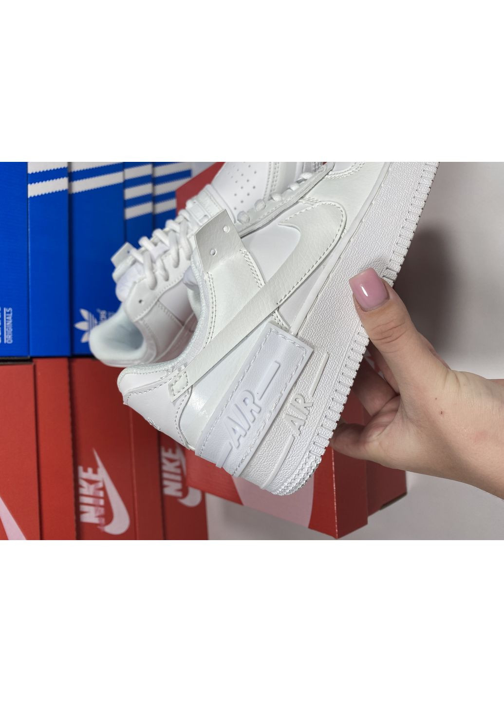 КРОССОВКИ ЖЕНСКИЕ NIKE AIR FORCE SHADOW WHITE НАЙК АИР ФОРС 1 ПРЕМИУМ No Brand белые демисезоны (368855873)