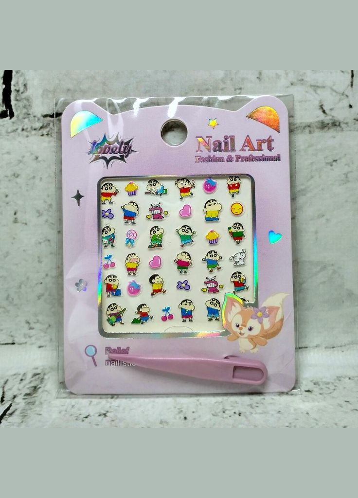 Наклейки для ногтей детские дизайн маникюра рельефные 6х6 см No Brand (325701494)