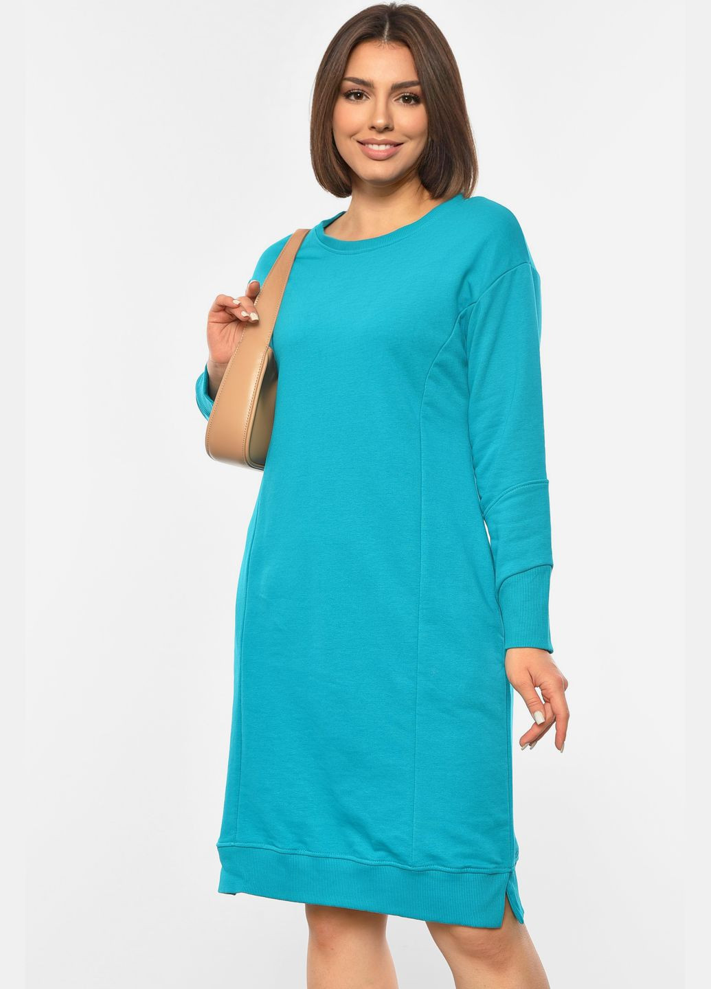 Бірюзова джинсова сукня жіноча однотонна бірюзового кольору футляр Let's Shop однотонна