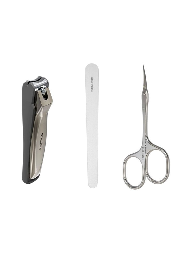 Комплект для Чистого Манікюру: Гігієнічний Кніпсер з Пилочкою та Професійні Ножиці UNIQ з Асиметричними Кільцями Staleks (365549329)