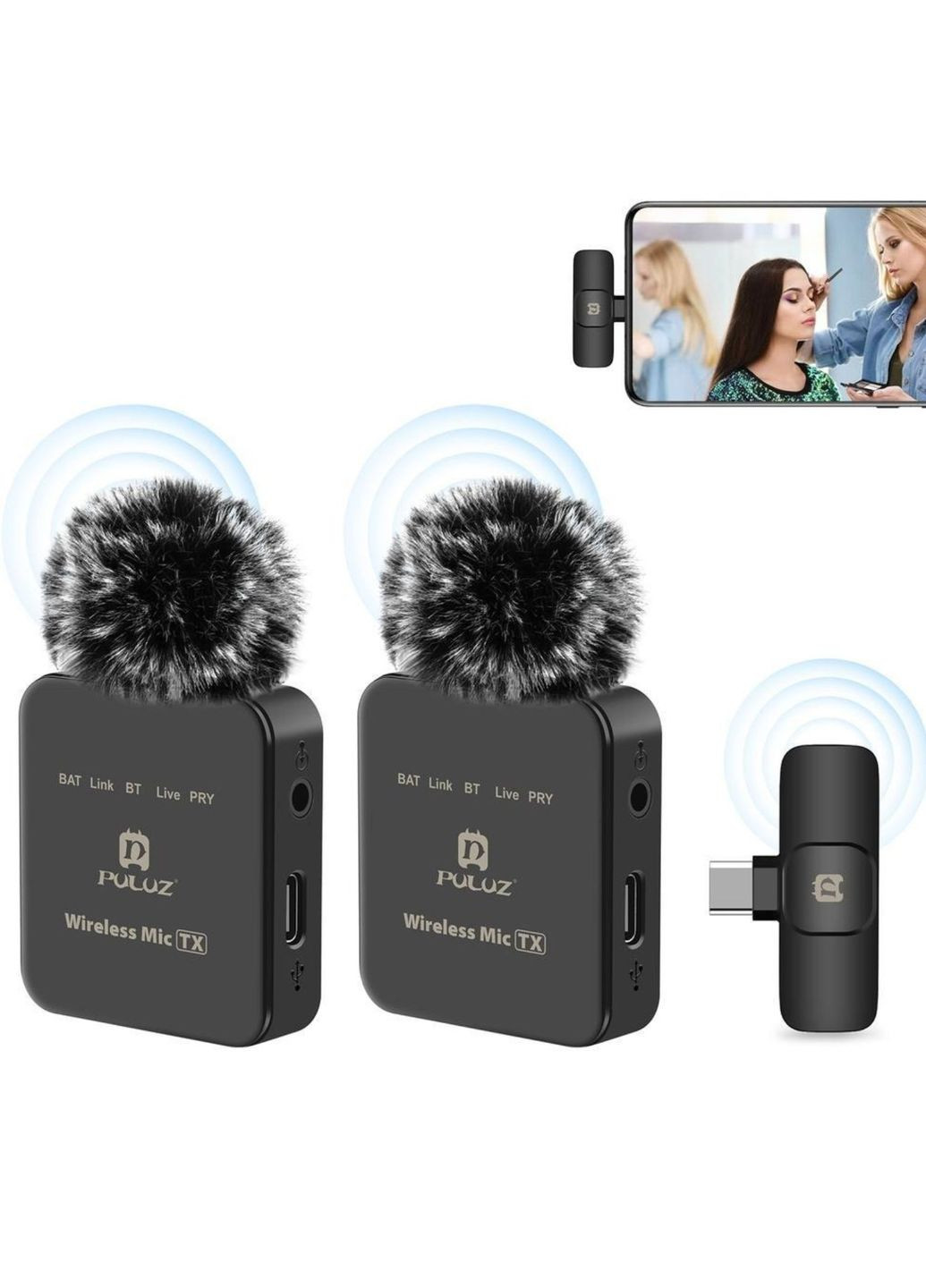 Петличні мікрофони з адаптером, вихід type-c, з bluetooth та акумулятором, 2 шт рuluz No Brand (282648518)