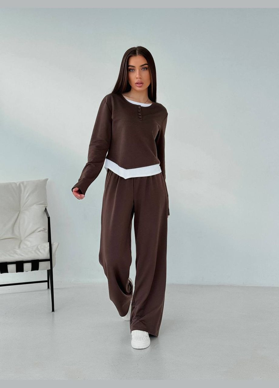 Жіночий прогулянковий костюм коричневого кольору 32655 No Brand (328923008)