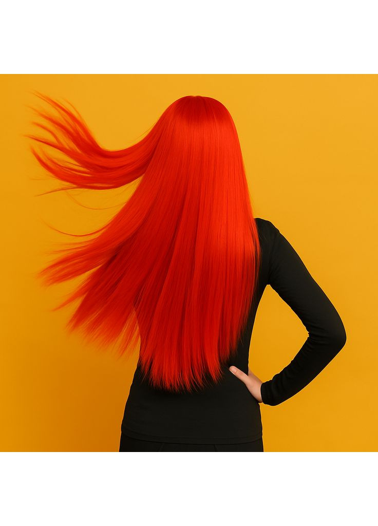 Перука аніме пряма довга без чубчика з термоволокна 70 см червона No Brand (366665392)