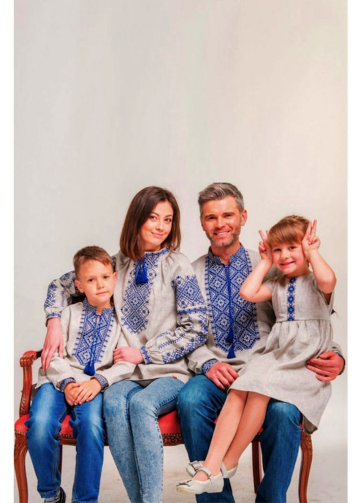 Сіра вишиванка жіноча з лляного полотна із синьою вишивкою (fm2147) Folk Moda (365729715)