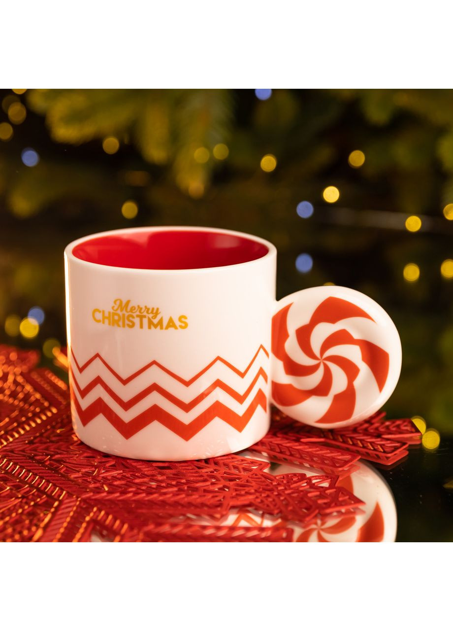 Чашка фарфоровая новогодняя Merry Christmas 350 (мл) Белая с красным FM-CS-51WR Yiwu (371236029)