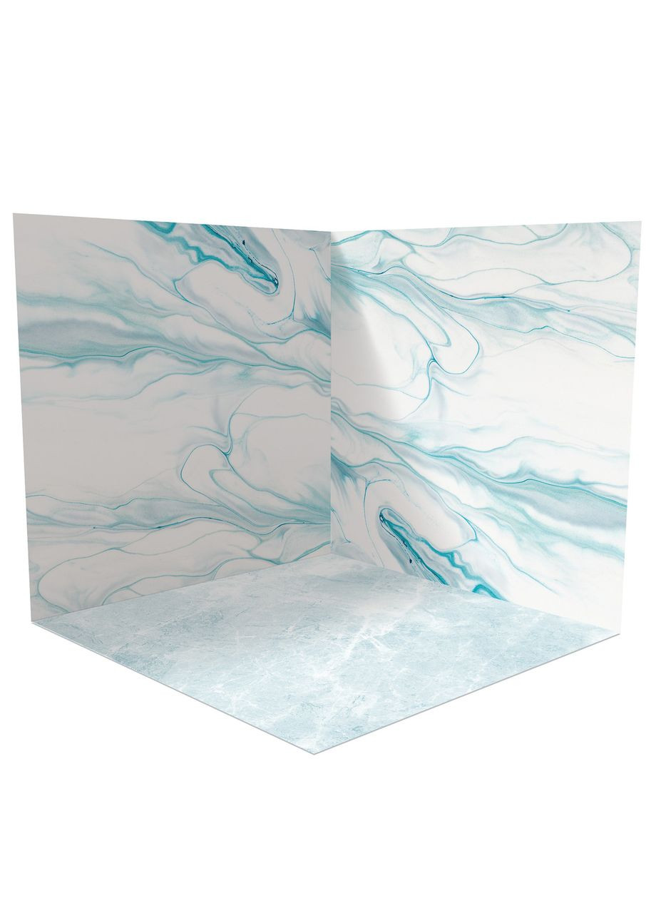Вініловий фон 3D кутовий, блакитна мармурова абстракція, білий мармур і лід, 80×80 см, №58138 PhotoVinyl (354377948)